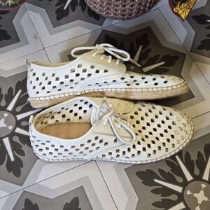 Gianni Bini White Perforated Espadrille Lace-Up Shoes